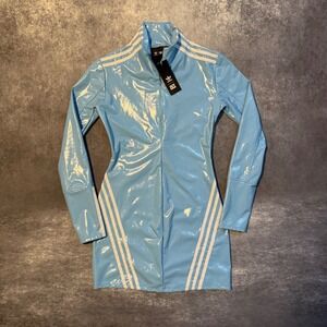 Adidas Ivy Park Beyonce Latex Dress Womens S Light Blue White Zip Mini NWT